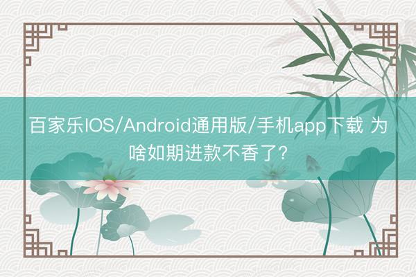 百家乐IOS/Android通用版/手机app下载 为啥如期进款不香了?