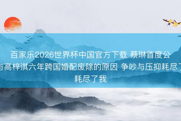 百家乐2026世界杯中国官方下载 蔡琳首度公开与高梓淇六年跨国婚配废除的原因 争吵与压抑耗尽了我